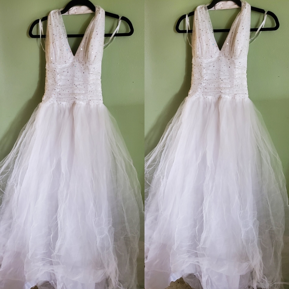 WHITE PUFFY LONG DRESS